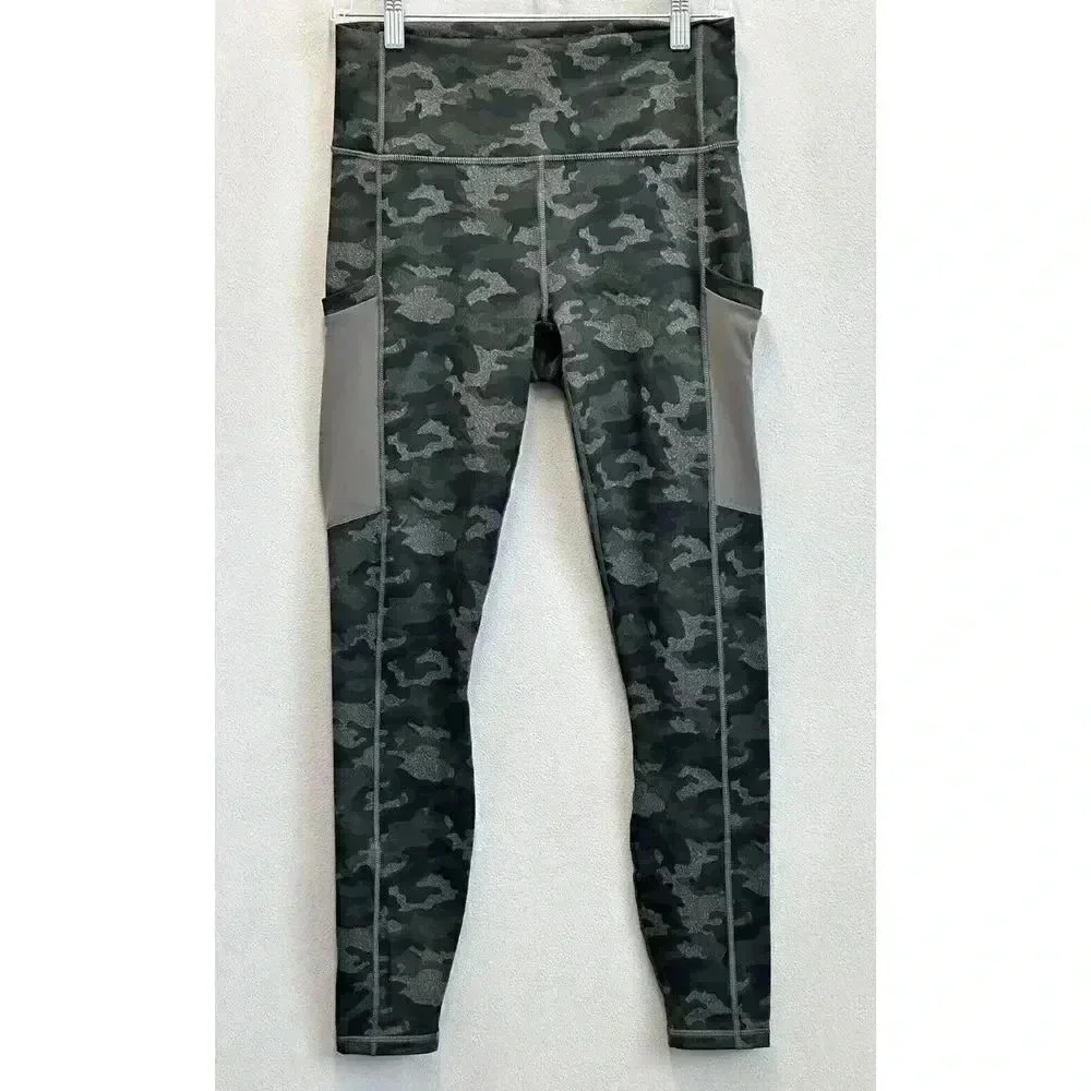 Fabletics Women's Sz 7/8 Medium On the Go High Waisted Charcoal Camo Legging